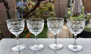 Set Of 4 Cut Crystal White Wine Glasses - X And Diamond Cut - 100ml/10.  9cm