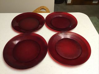 Vintage Set Of 4 Royal Ruby Red Anchor Hocking Dinner Plate