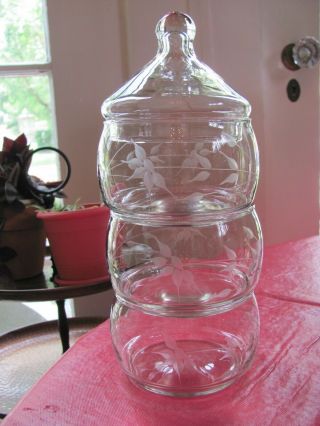Vintage Princess House? Etched Crystal 3 Tier Stackable Candy Trinket Dish