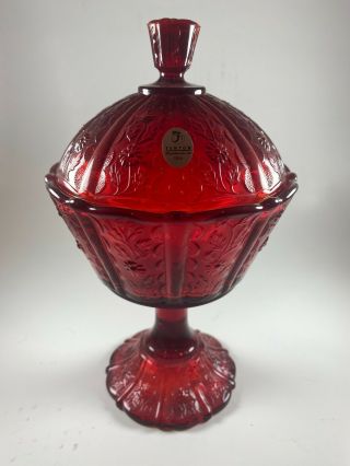 Vintage Fenton Glass Red Large Candy Bowl With Lid.  9185ru.  Hand Blown 9 "