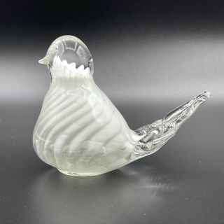 Vtg Art Glass White Swirl Bird Paperweight By Joe St Clair Mid Century Modern