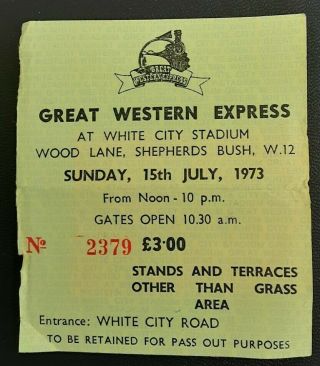 Great Western Express Ticket 15.  7.  1973 - Kinks,  Canned Heat,  Sly Stone Etc Etc