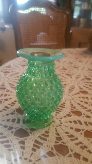 Vintage Fenton Green Hobnail 3 1/2 " Bud Vase