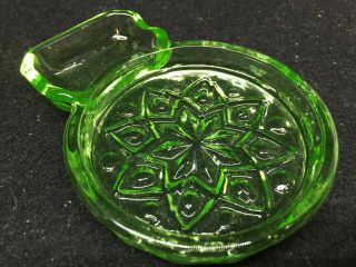 Green Vaseline Glass Cape Cod Pattern Ashtray Uranium Smoking Tray Cigar Coaster