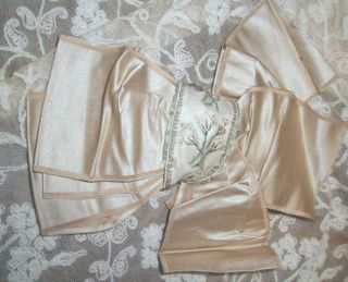 Antique 1800s French Cream Silk Satin Sash Bow W Embroidered Roses Lace Ribbon