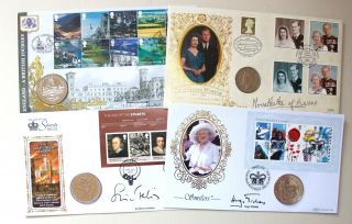 Four Benham Signed First Day Coin Covers - England,  Smilers,  Stuarts Etc.  Shs.