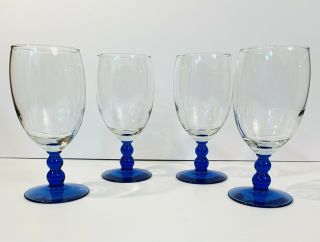 Libbey Metropolis Goblet Cobalt Blue Beaded Stem Clear 16oz Water Wine Set Of 4