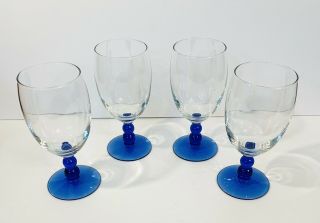 Libbey Metropolis Goblet Cobalt Blue Beaded Stem Clear 16oz Water Wine Set Of 4 2