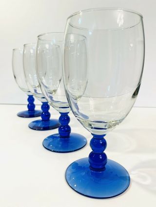 Libbey Metropolis Goblet Cobalt Blue Beaded Stem Clear 16oz Water Wine Set Of 4 3
