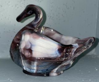 Imperial Purple White Swirl Slag Glass Swan Jewelry Trinket Candy Bowl With Tag