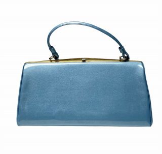 Vintage 1950 - 60’s Metallic Baby Blue Patent Leather Handbag Purse
