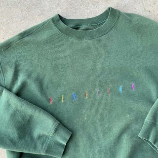Vtg Rare United Colors Of Benetton Italy Made Spellout Crewneck Sweater Xl Green