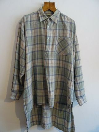 Vtg French 50s Checked Popover Chore Work Workwear Smock Shirt