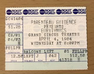 1984 The Eurythmics Detroit Concert Ticket Stub Annie Lennox Sweet Dreams Touch
