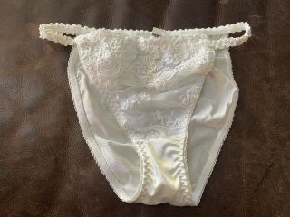 Vintage White Sears Satin And Lace String Bikini Panties Sz M
