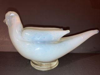 Fratelli Toso Murano Glass Bird Opalescent With Clear Bullicante Approx 6” Long