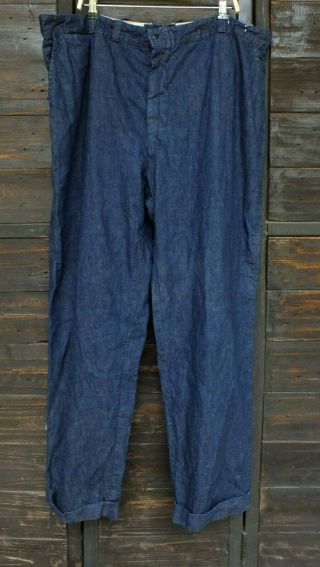 Vintage 40s Us Navy Denim Trouser Jeans Dungarees / Gripper Zipper