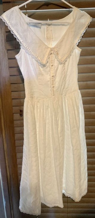 Vtg Gunne Sax Jessica Prairie White Lace Up Summer Sun Dress Size Small?