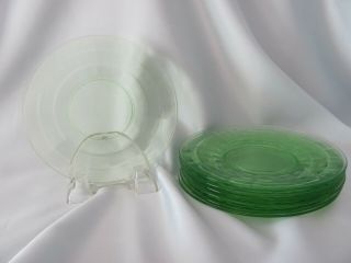 Green Block Optic Depression Glass Bread/Butter Plate - SET OF 7 2