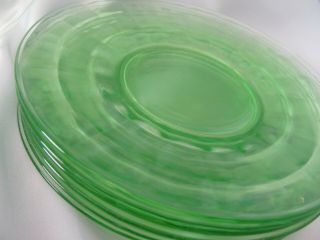 Green Block Optic Depression Glass Bread/Butter Plate - SET OF 7 3