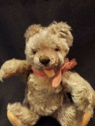 Vintage German Mohair Teddy Bear Open Mouth Jointed Zotty ? 7 " Long Arms Sweet