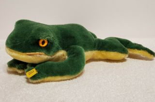 Steiff Froggy Frog,  Lying,  2360/22,  Mohair,  1968 - 78,  8 " Long,  Old Style Id Tag