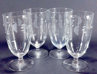4 Princess House 442 Heritage Crystal Etched Floral Footed Iced Tea Glasses