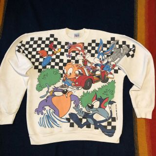 Vintage 1993 Looney Tunes Crewneck Sweater On The Road Racing Graphic Size Large