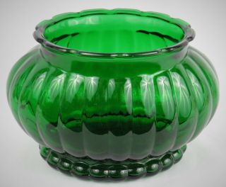 Vintage A.  L.  R.  Co.  Translucent Green Glass Ribbed Flower Bowl 8 " X 6 "