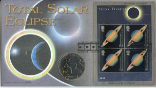 1999 Benham Total Solar Eclipse Coin Cover With Alderney £2 Coin