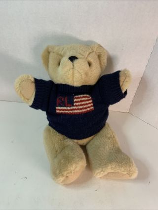 Vintage 1996 Ralph Lauren Polo 14 " Teddy Bear Usa Stuffed Plush Flag Sweater