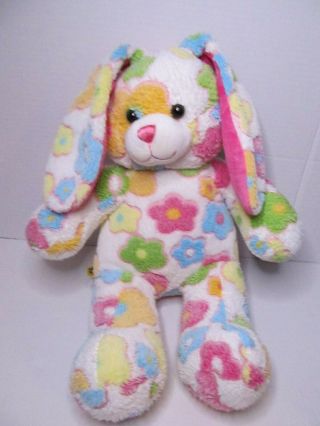 Build A Bear Bunny Rabbit Flowers Pink Blue Green 16 " Soft Toy Stuffed Animal