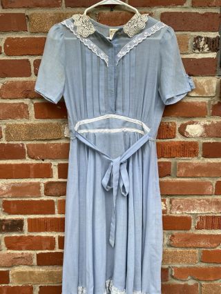 Vintage Gunne Sax Prairie Dress By Jessica Blue White Lace Size Unknown