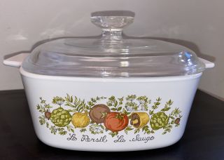 Vintage Corning Spice Of Life 1.  5 Quart Square Casserole A - 1 1/2 B With Lid