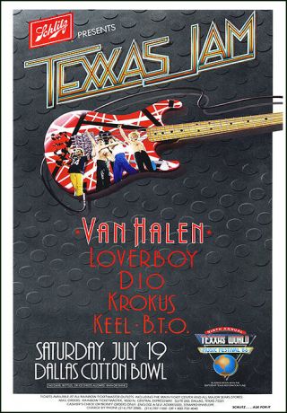 Van Halen Dio Krokus Bachman Turner Overdrive 1986 Texxas Jam Concert Poster