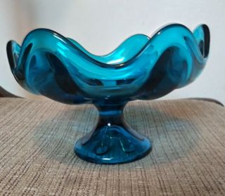 Vintage 70s Viking Glass Epic Six Petal Footed Compote Bowl Blue Or Bluenique