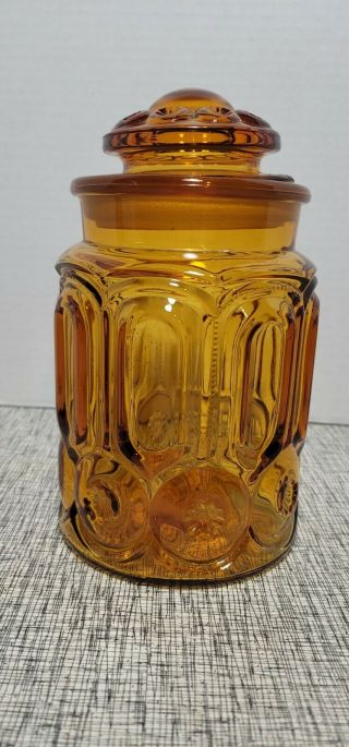 Vintage Le Smith Moon & Stars Amber Glass Apothecary Canister 9 " Sugar Flour