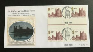 1996 Gb H/v £1.  50 Castle Block Of 4 Benham Fdc - Cardiff Pc Cancel D262
