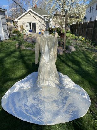 Vintage 30s 40s Satin Lace Wedding Dress Gown