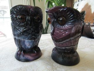 Vintage Imperial Glass Purple Slag Owl Creamer & Sugar Glass Eyes
