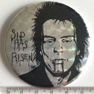 Vtg Og Sex Pistols Sid Vicious Sid Has Risen 55mm Punk Prismatic Pin Badge 1970s