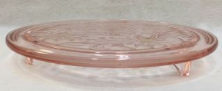 Jeannette Pink Depression Glass Cake Plate Sunflower Design w/ 3 Feet Vintage 2