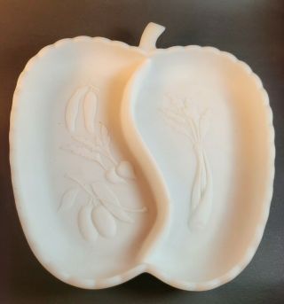 Antique Imperial Glass Co Apple Shaped White Milk Glass Divided Relish Dish Rare