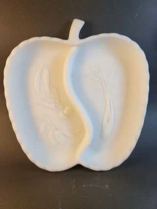 Antique Imperial Glass Co Apple Shaped White Milk Glass Divided Relish Dish Rare 2
