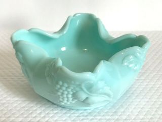 Vintage Fostoria Aqua Opaque Milk Glass Bowl Candy Dish Grape Pattern Blue