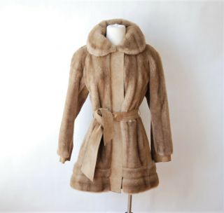 1960s Lillie Ann Mink Faux Fur Coat Princess Style Suede Leather