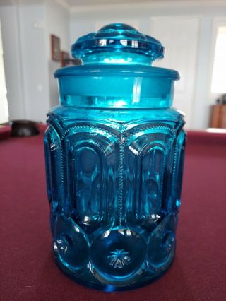 Vintage Le Smith Moon And Star Blue Glass Canister Apothecary 9.  5 "