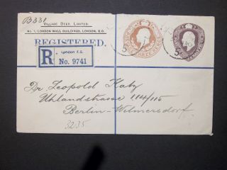 Gb Stationery Sto Registered Kevii 11/2d,  3d Compound Envelope London To Berlin