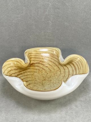 Alfredo Barbini Murano White Gold Swirl Italian Art Glass Bowl