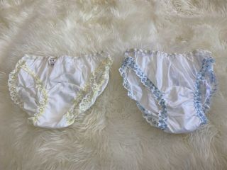 2 Vintage 70’s Yellow Baby Blue Lace Bloomer Bikini Sissy Panties Hi - Leg 7/large